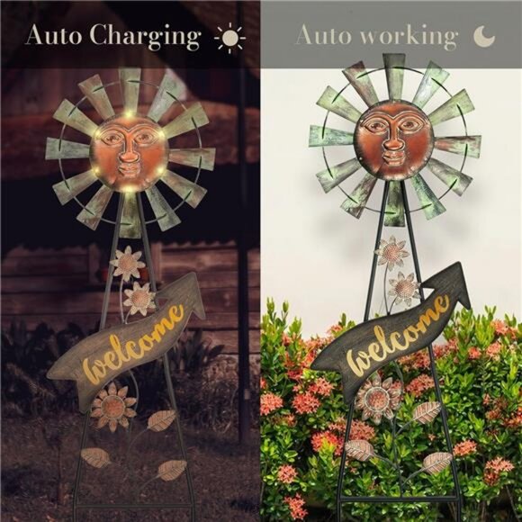 Wind Spinner Yard Art Sign for Outside 26'' Bronze Metal Sun Face Windmill Decor - Picture 5 of 7